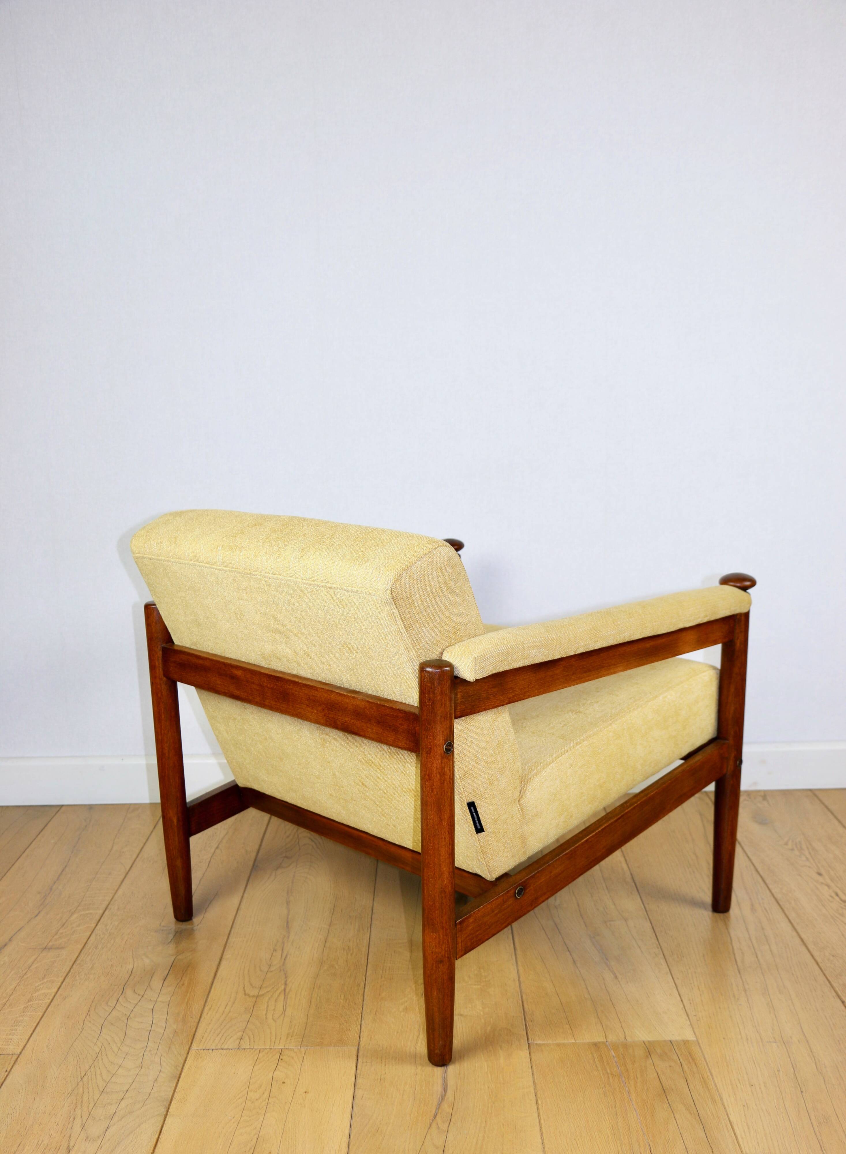 Classic PRL vintage loft armchair 70s yellow cream gold