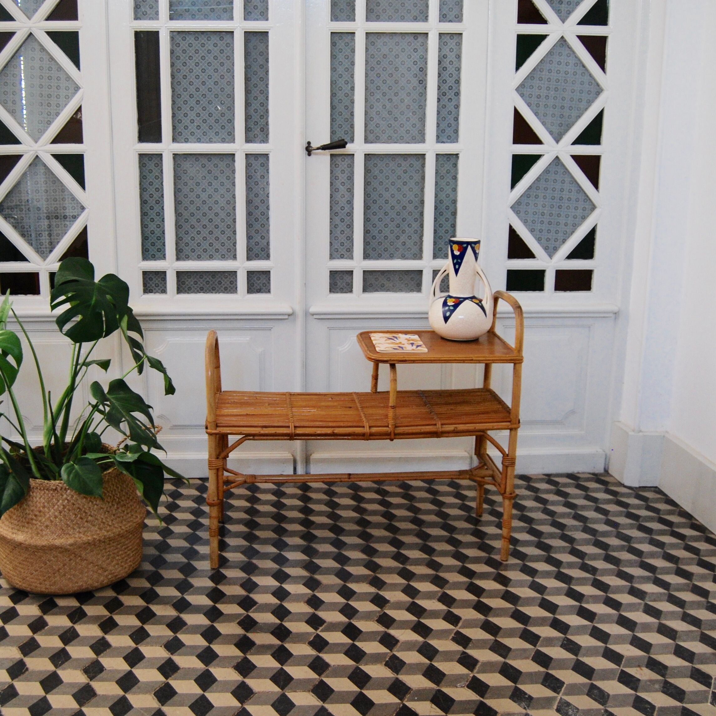 Vintage rattan bench