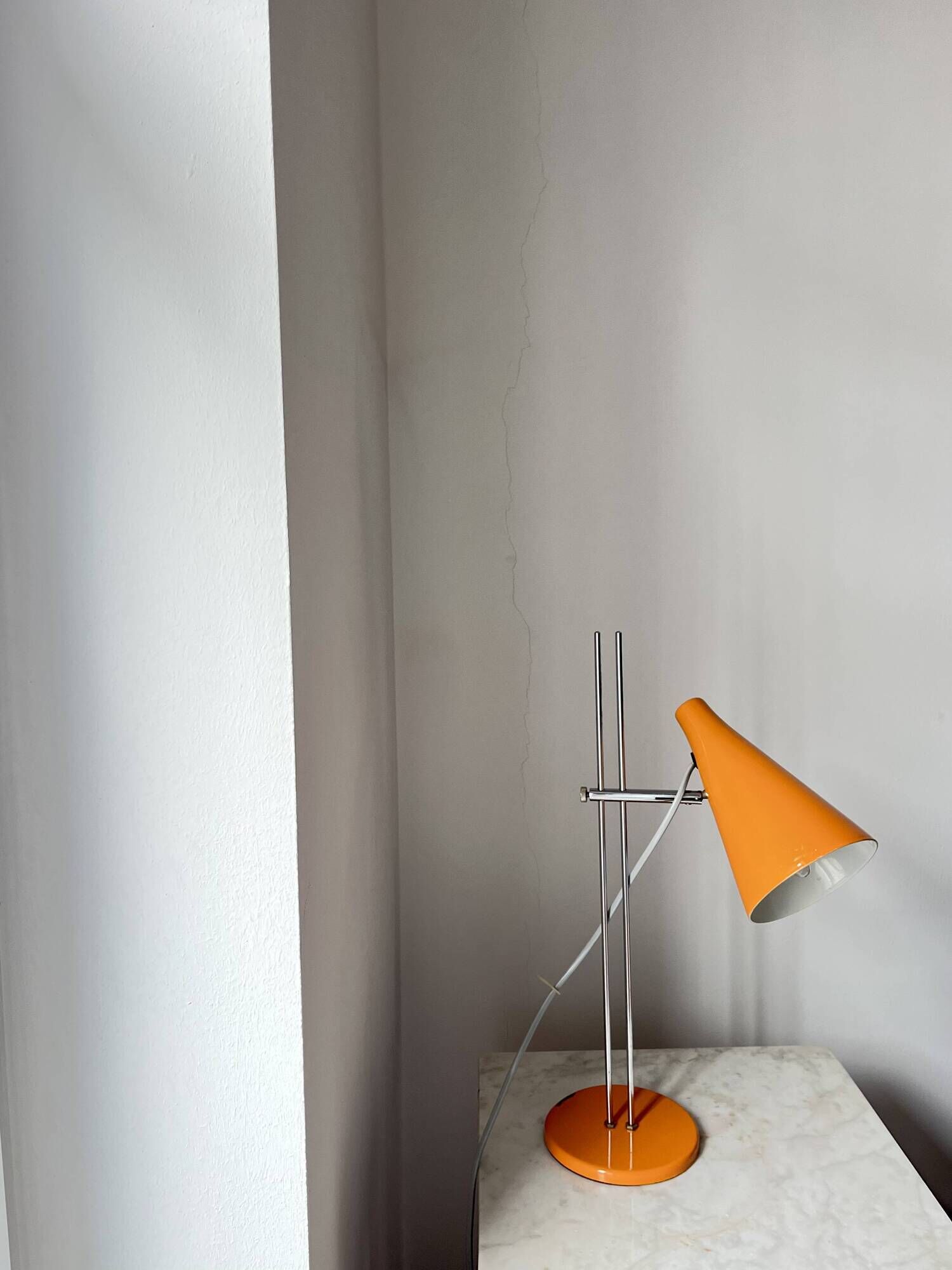 Vintage Mid-Century Table Lamp by Josef Hůrka for Lidokov | Orange & Chrome