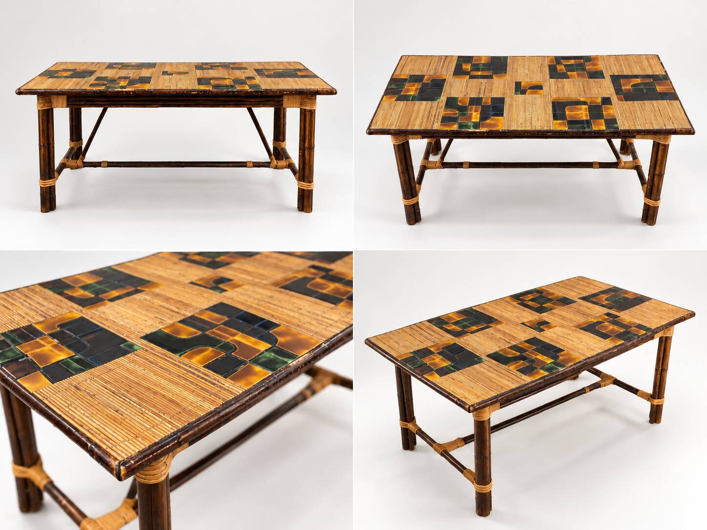 Dining table in stained rattan, bamboo and ceramic - audoux & minet