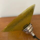Pendant lamp with thick bubbled glass shade in green-yellow color