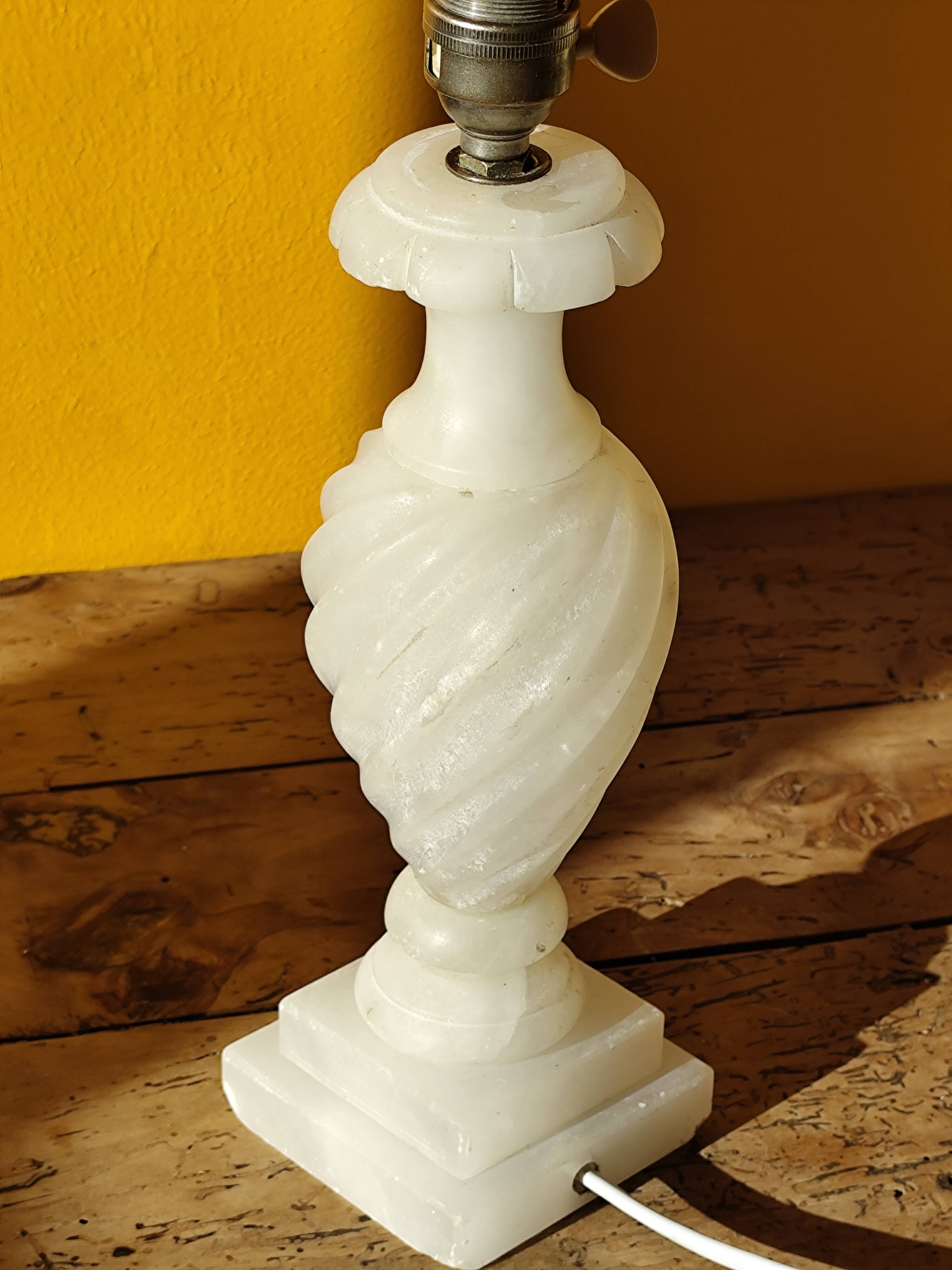 Antique twisted marble lamp base - white stone lamp