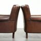 Set of 2 subtle sheepskin wingback armchairs in English style