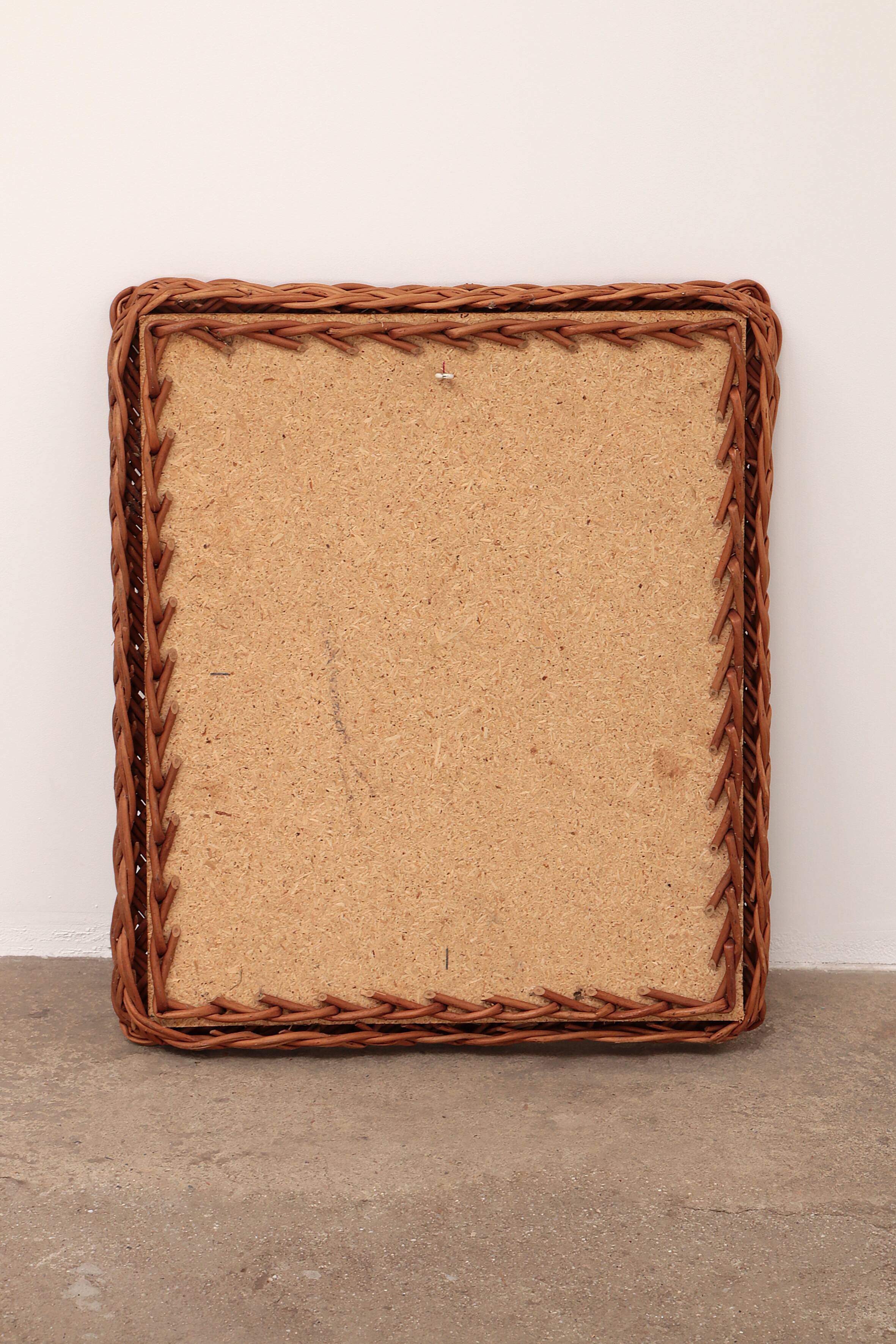 Vintage french wall mirror in rattan, 1960s