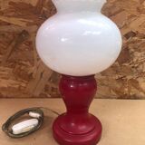 Paire Ancienne Lampe De Chevet Opaline Rouge & Blanc Années 70 Vintage #A982