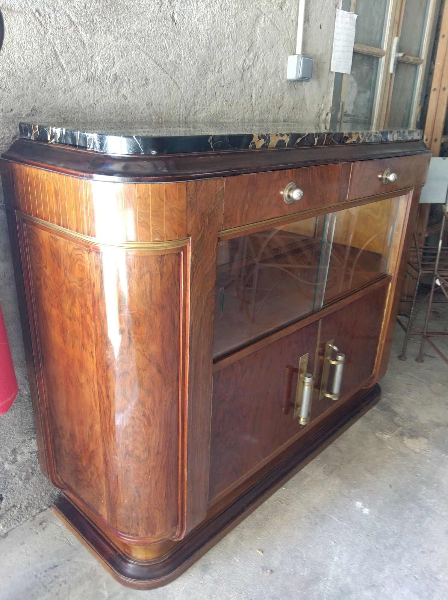 Buffet 1930 in rosewood and Portor marble