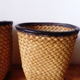 set of 3 nesting baskets in woven bamboo and leather