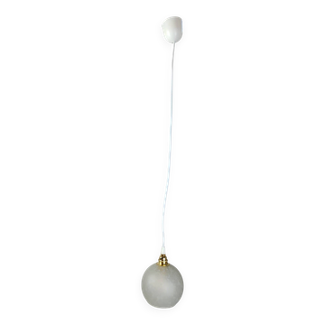 Petite suspension boule en verre givré moucheté – Années 1970