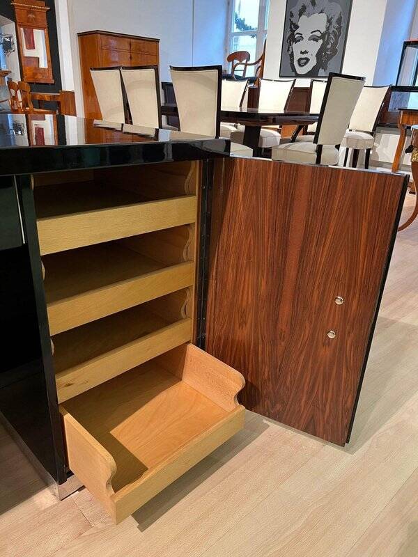 Art Deco Desk in Black Lacquer, Walnut & Metal, France, 1930s-1940s
