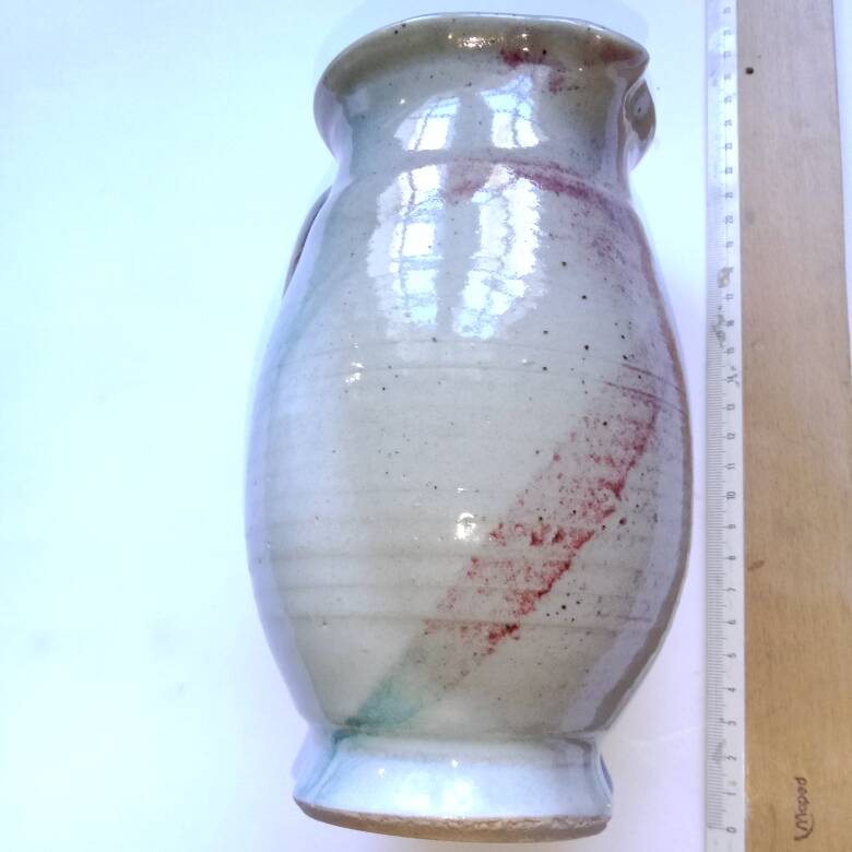 Red and grey glazed stoneware pitcher Signed Height 21 cm