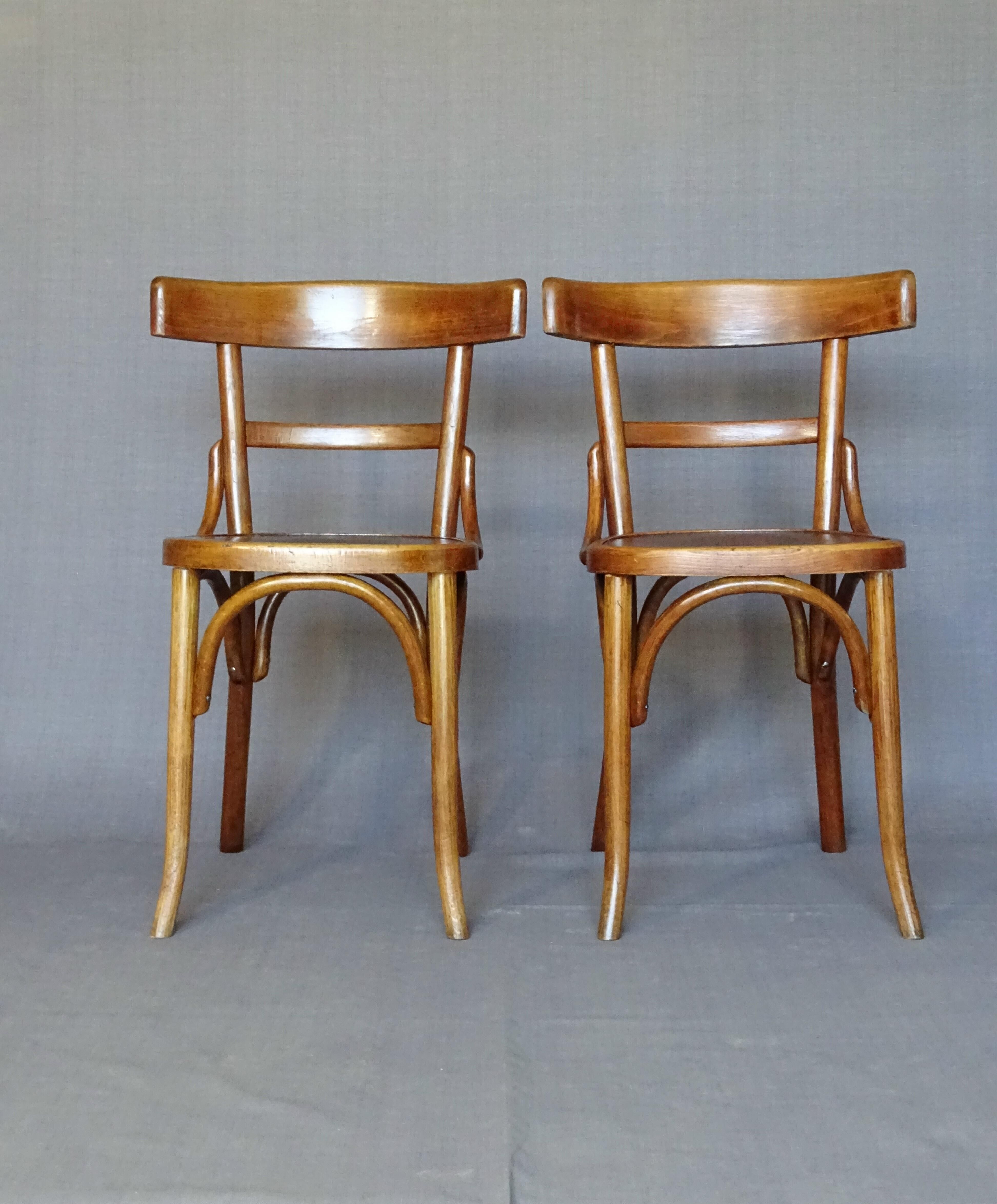 Set of 2 chairs bistro fischel 1930, wooden seats
