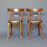 Set of 2 chairs bistro fischel 1930, wooden seats