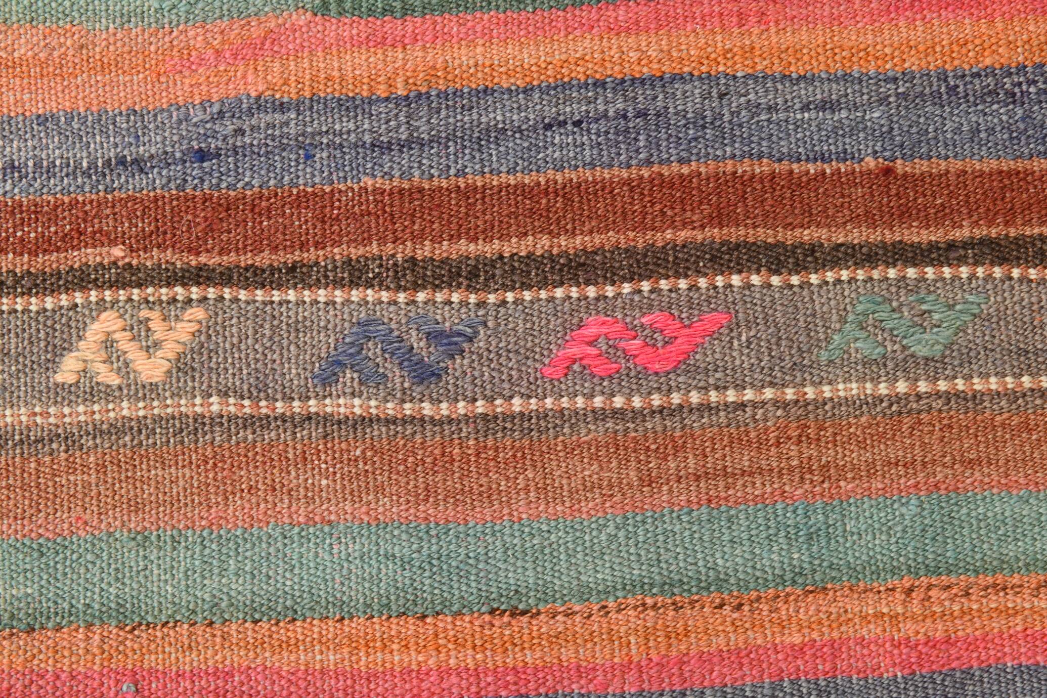 5x8 Orange Blue Striped Turkish Vintage Kilim Rug 170x245Cm