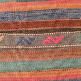 5x8 Orange Blue Striped Turkish Vintage Kilim Rug 170x245Cm