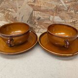 Pair of antique cups + saucers st clement ceramic brown vintage #b615