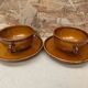 Pair of antique cups + saucers st clement ceramic brown vintage #b615