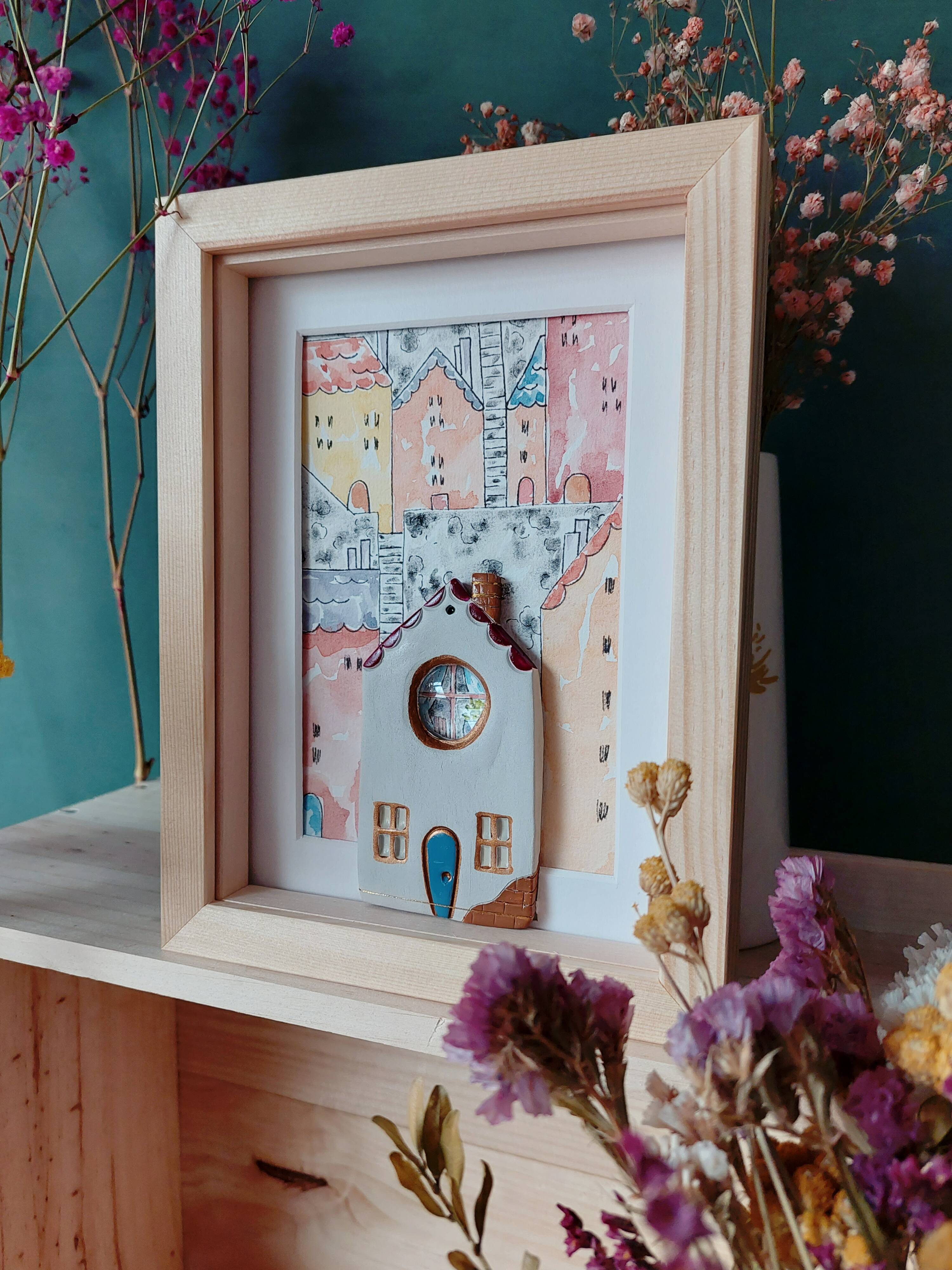 Relief composition of a city landscape inspired by old Lyon