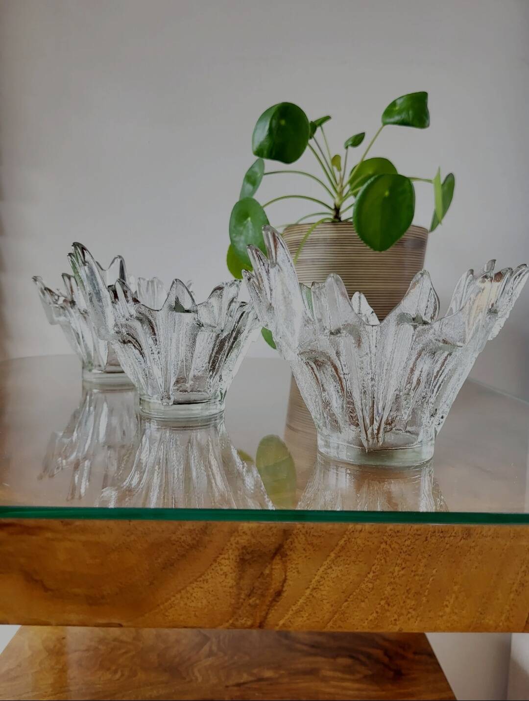 Glazen schaaltjes set van 3 model Noorderlicht of Revontulet Tauno Wirkkala