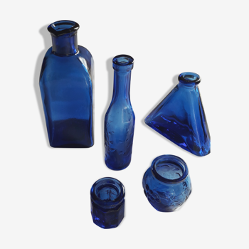 Set of 5 blue glass vials