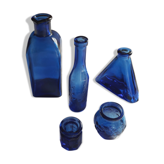 Set of 5 blue glass vials