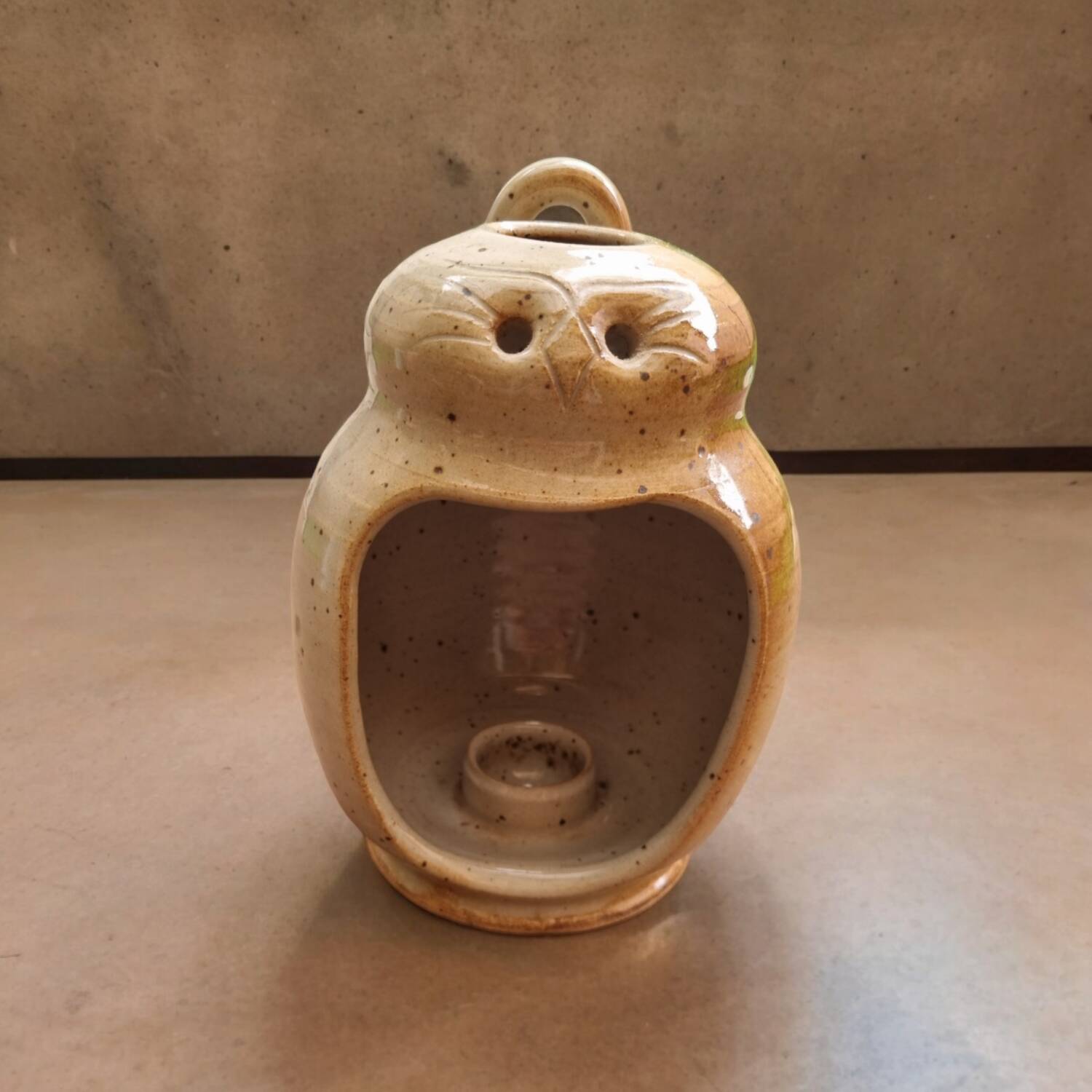 Owl stoneware tea light holder
