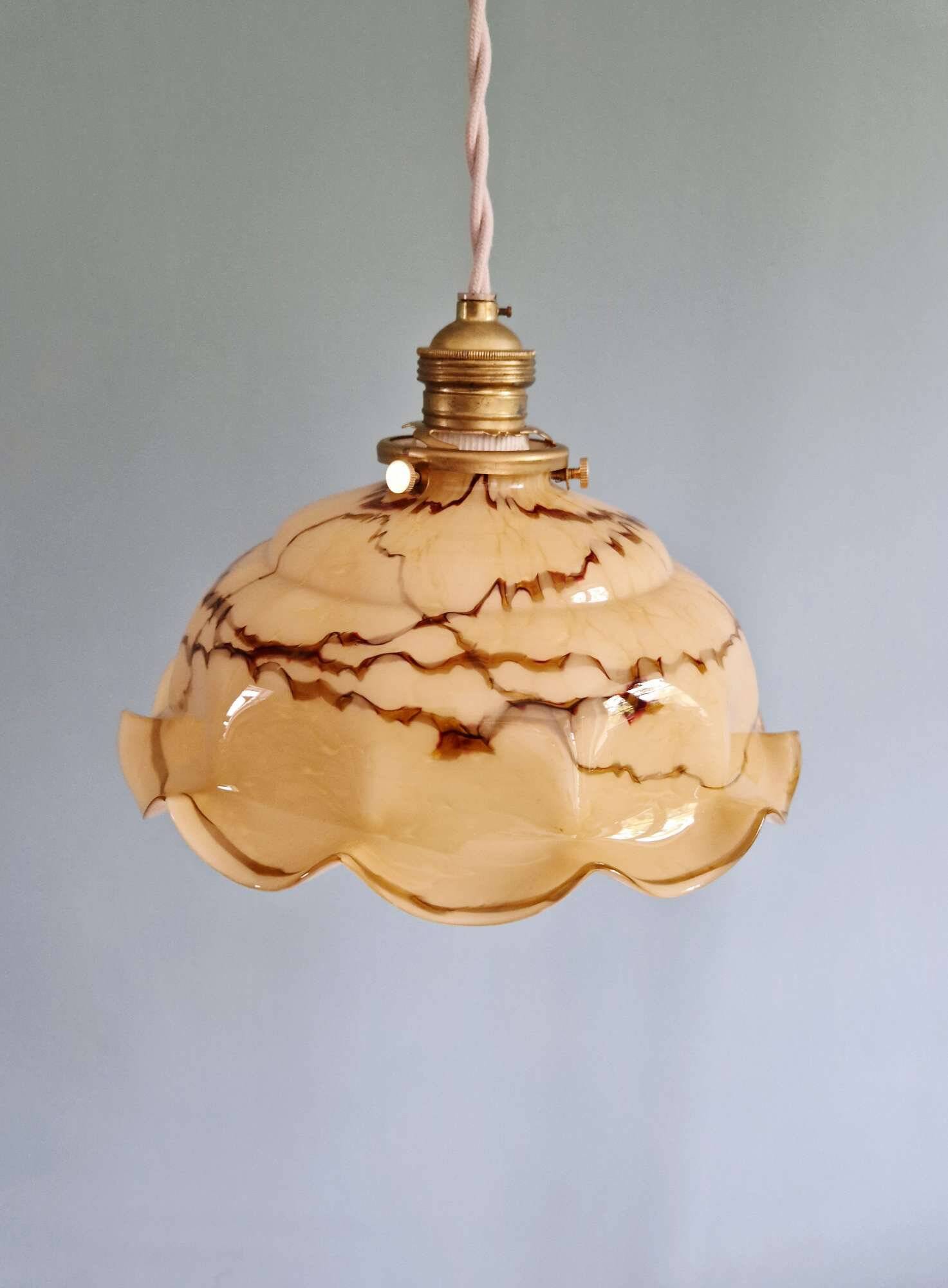 Art Deco marbled opaline pendant light, Scailmont, 1920-30