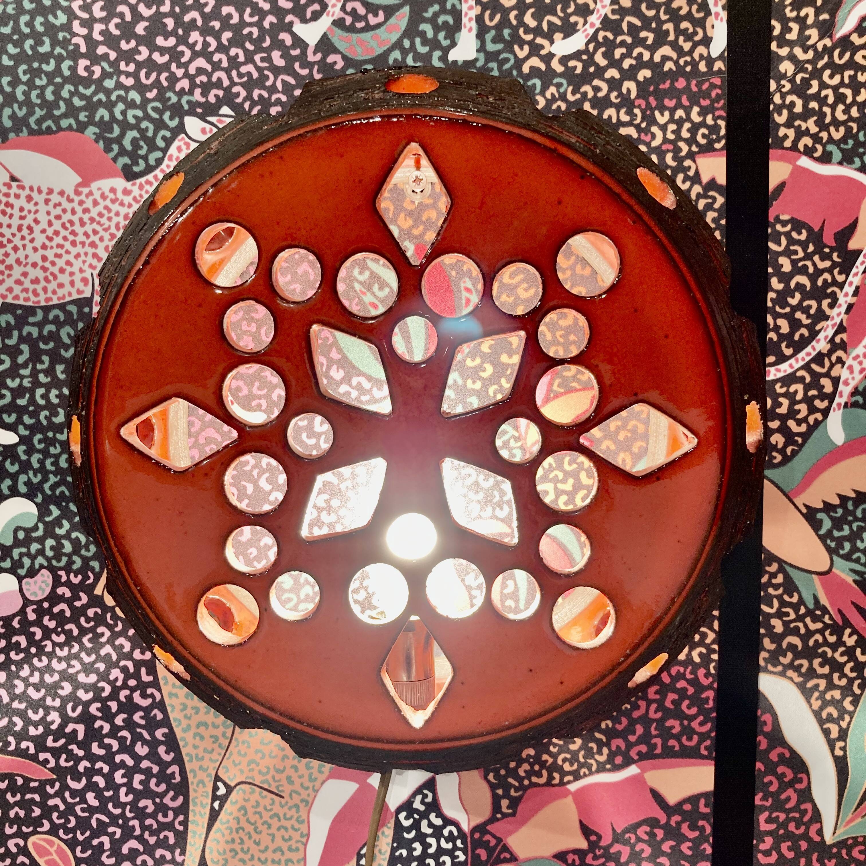 LARGE RED CERAMIC WALL LIGHT DESIGN 1950.