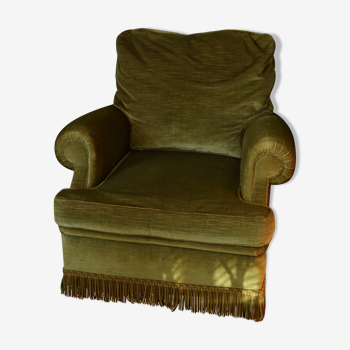 Vintage armchair green velvet fringes