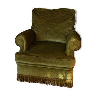 Vintage armchair green velvet fringes