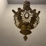 Vintage Bronze & Crystal Beaded Chandelier, 1950s