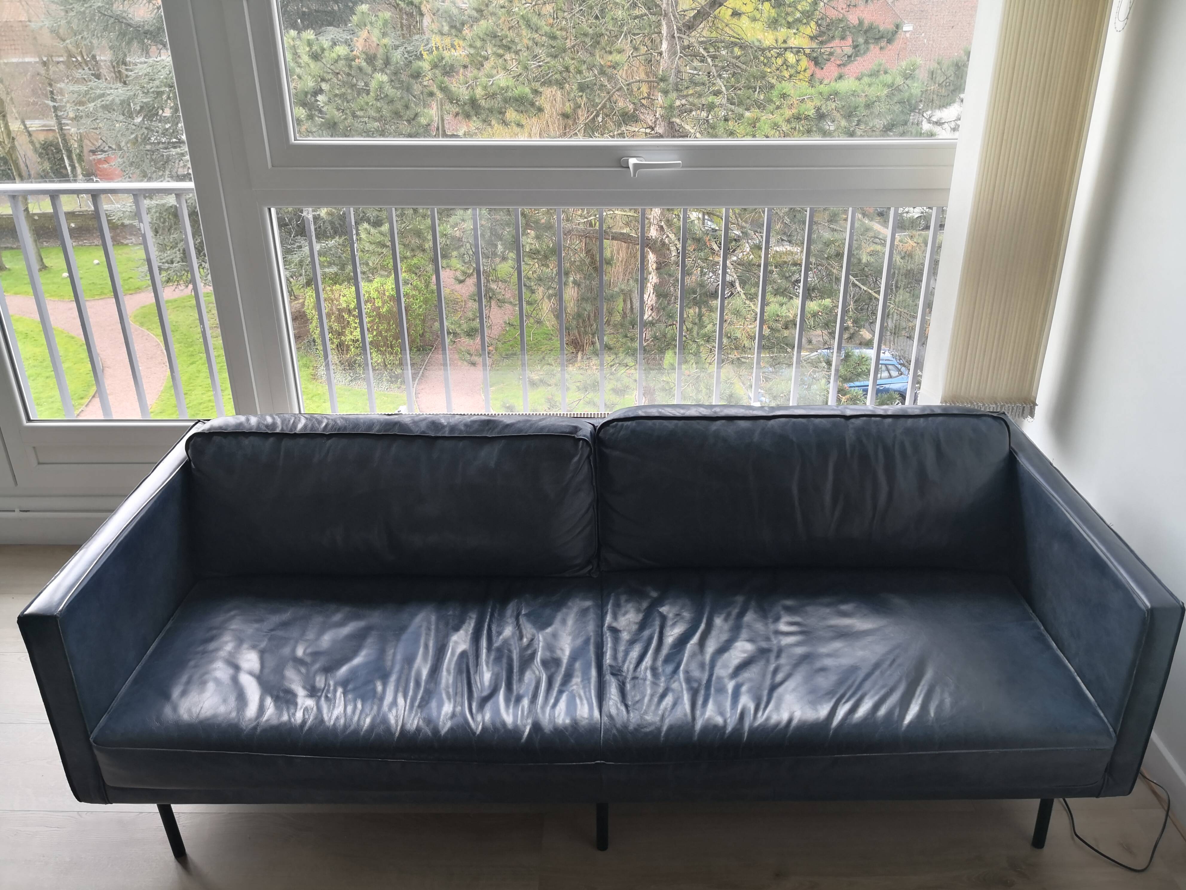 Oxford blue leather sofa