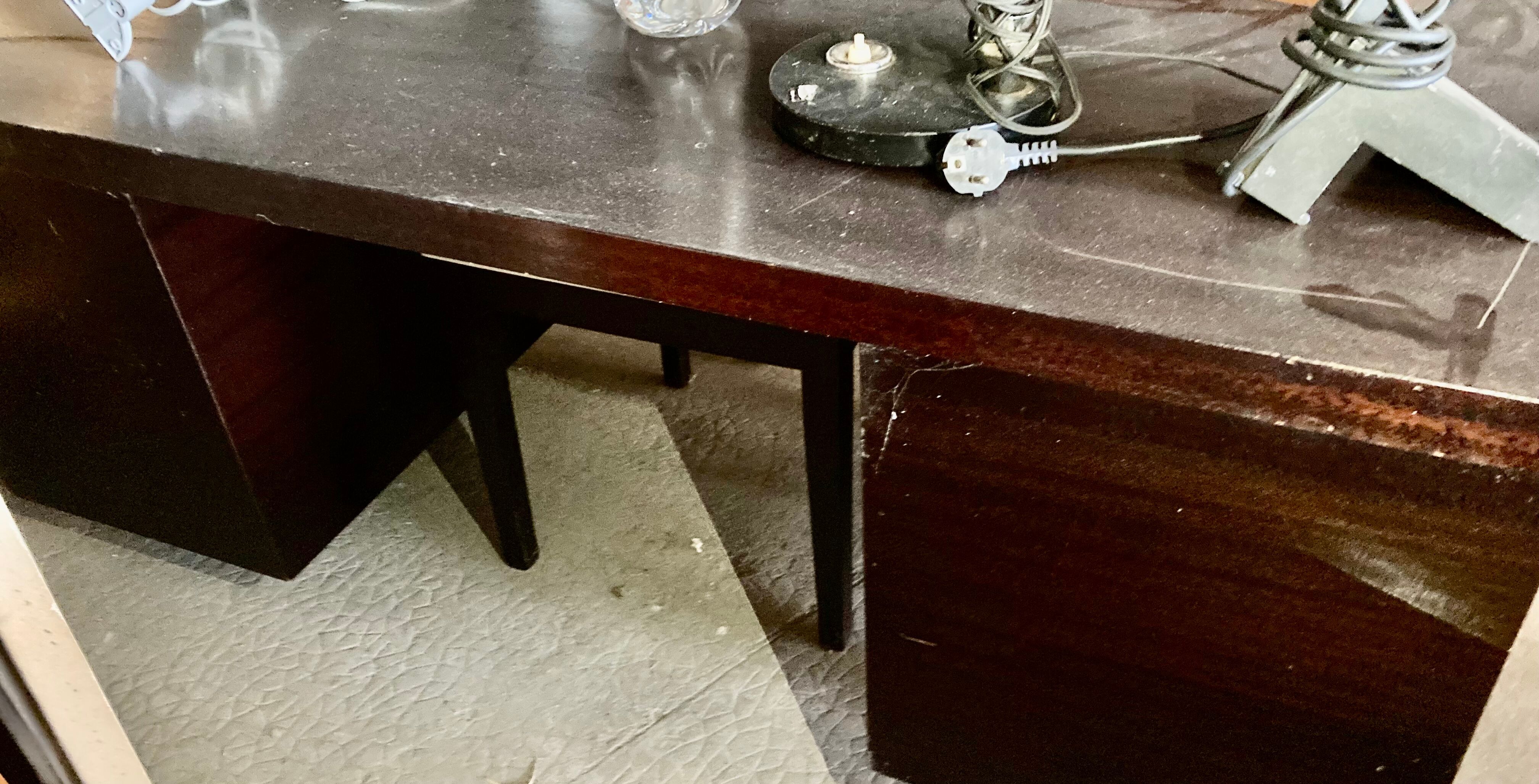 Flat desk with laminated wooden boxes, vintage from the 80s. State of use