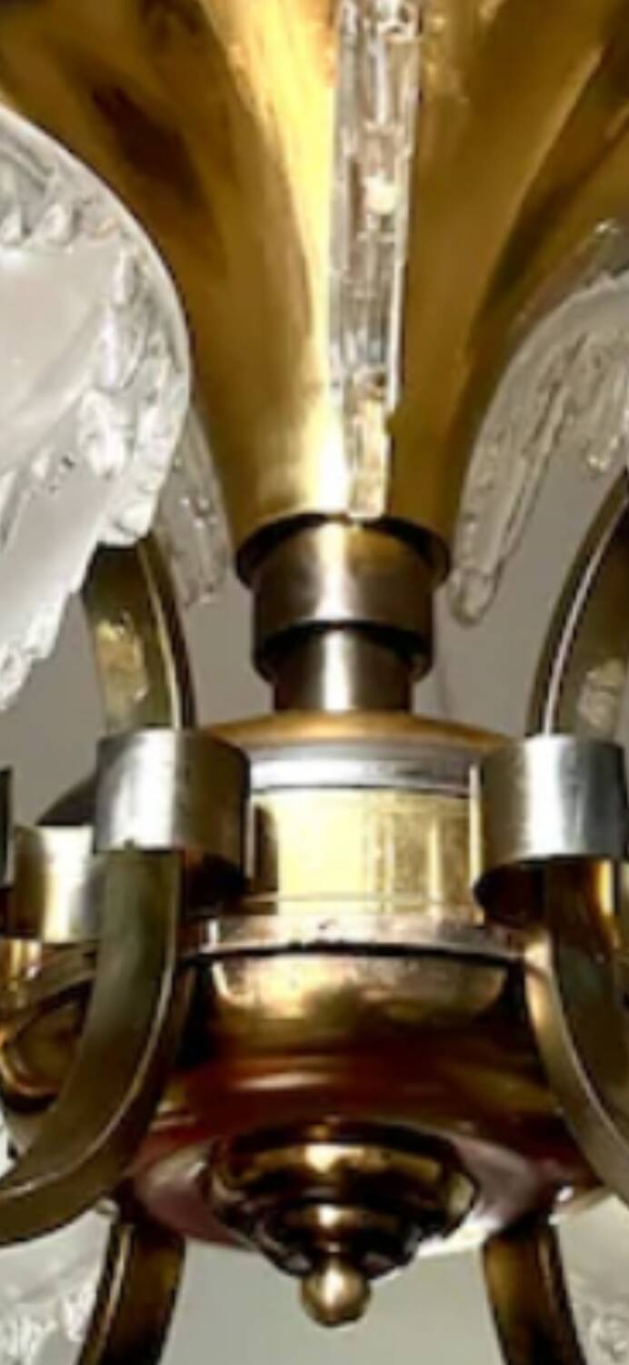 Antique Art Deco brass and glass chandelier