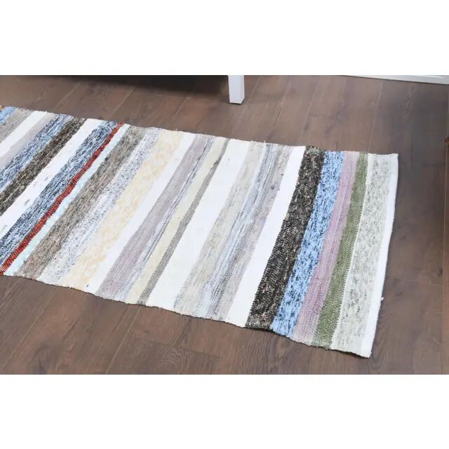 Vintage Turkish Hand-Knotted Wool Cotton White Kilim Runner Rug 60x196