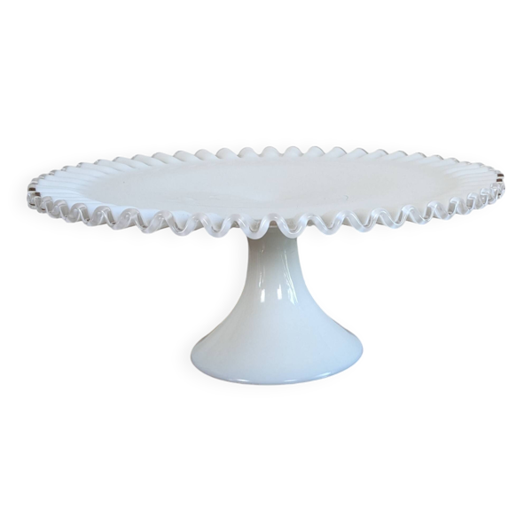 Ancien présentoir en verre opale blanc dentelé