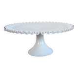 Ancien présentoir en verre opale blanc dentelé
