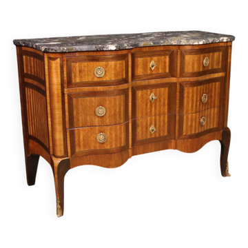 Commode française marquetée avec dessus en marbre, XIXe siècle