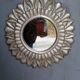 Carved wood sun mirror 40cm silver ep 1960