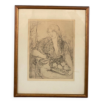 Lithograph 1900 Edmond Aman Jean The woman with the basket N° J267