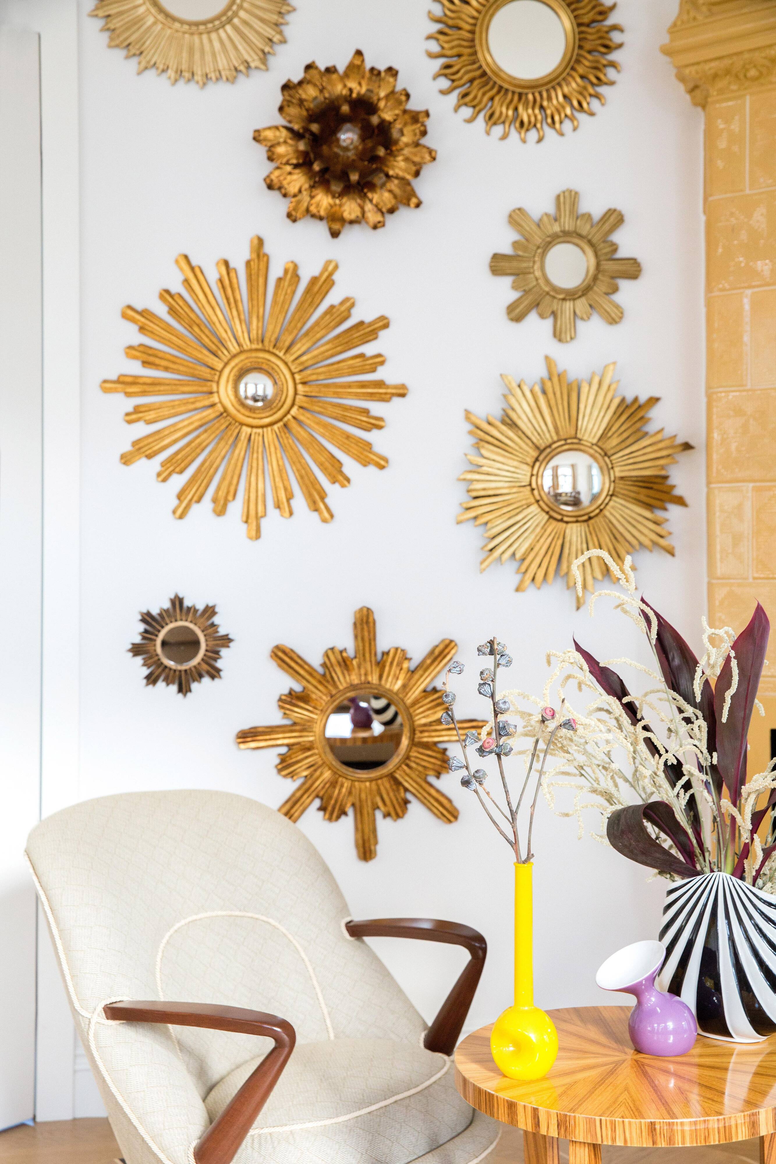 Vintage Italian golden sun mirror, mid-20th century.