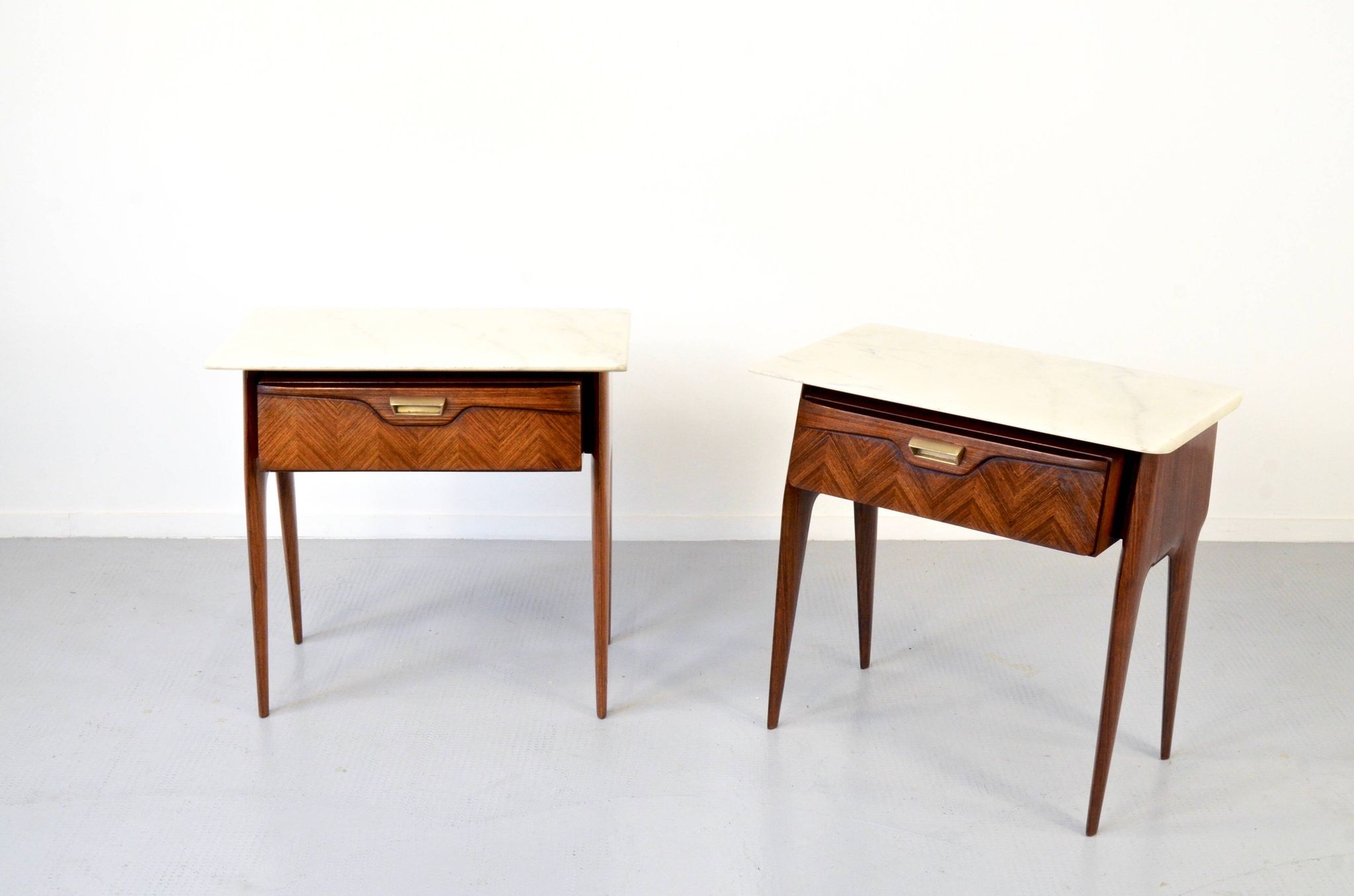 Set of 2 Italian Midcentury Rosewood and carrara bedsides tables