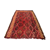 Vintage Turkish Mini Kilim 93x58 cm Shabby Wool Small Kelim Rug Black,Red