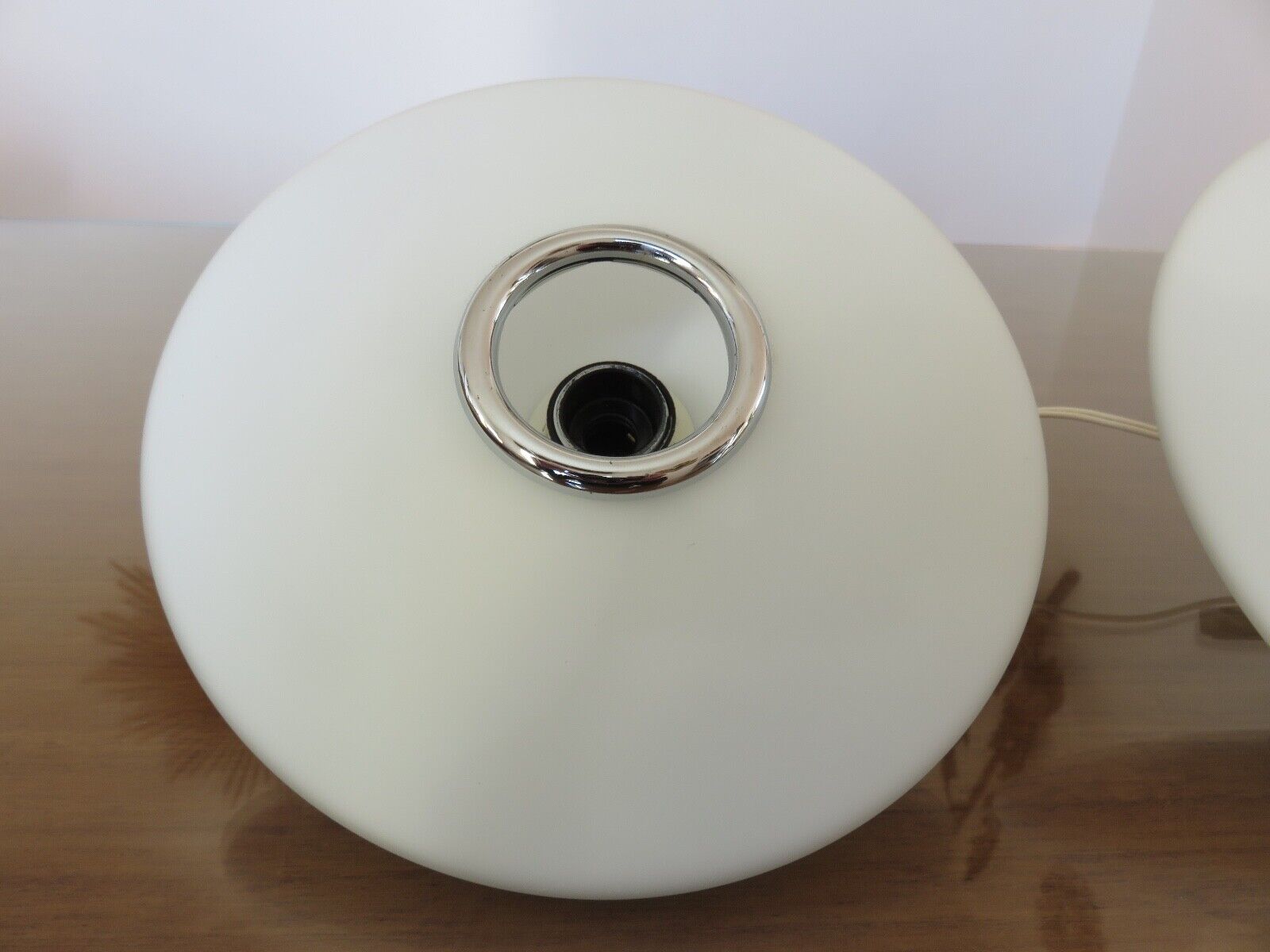 Pair of wall lamps saucer space age in white opaline 1970