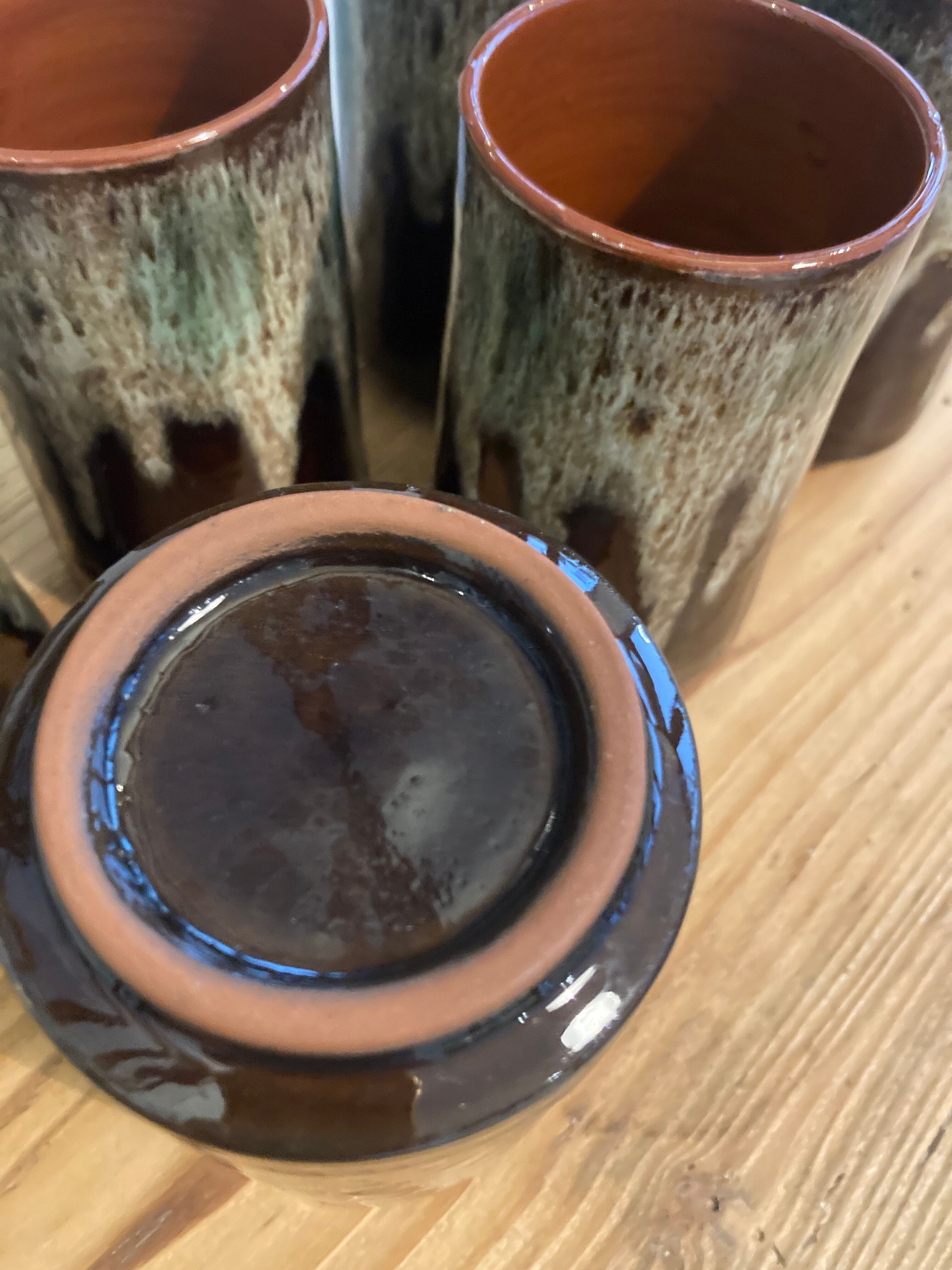 Set of 5 high enamelled sandstone cups
