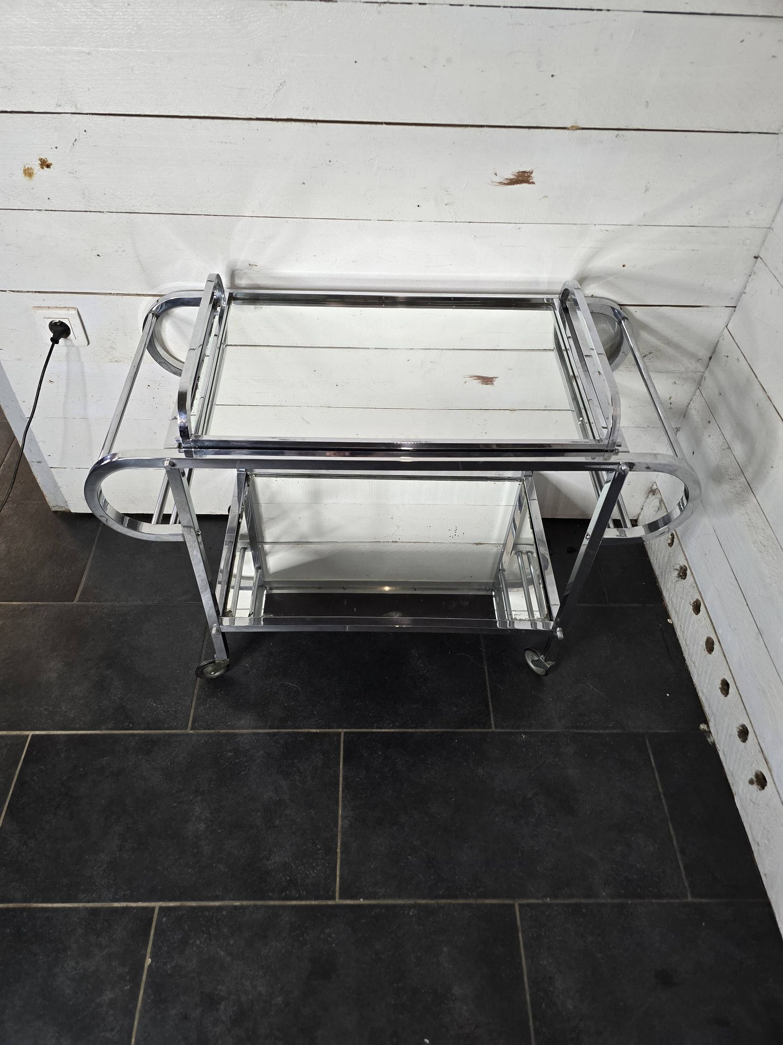 Art Deco trolley on wheels in chromed metal, 1930s