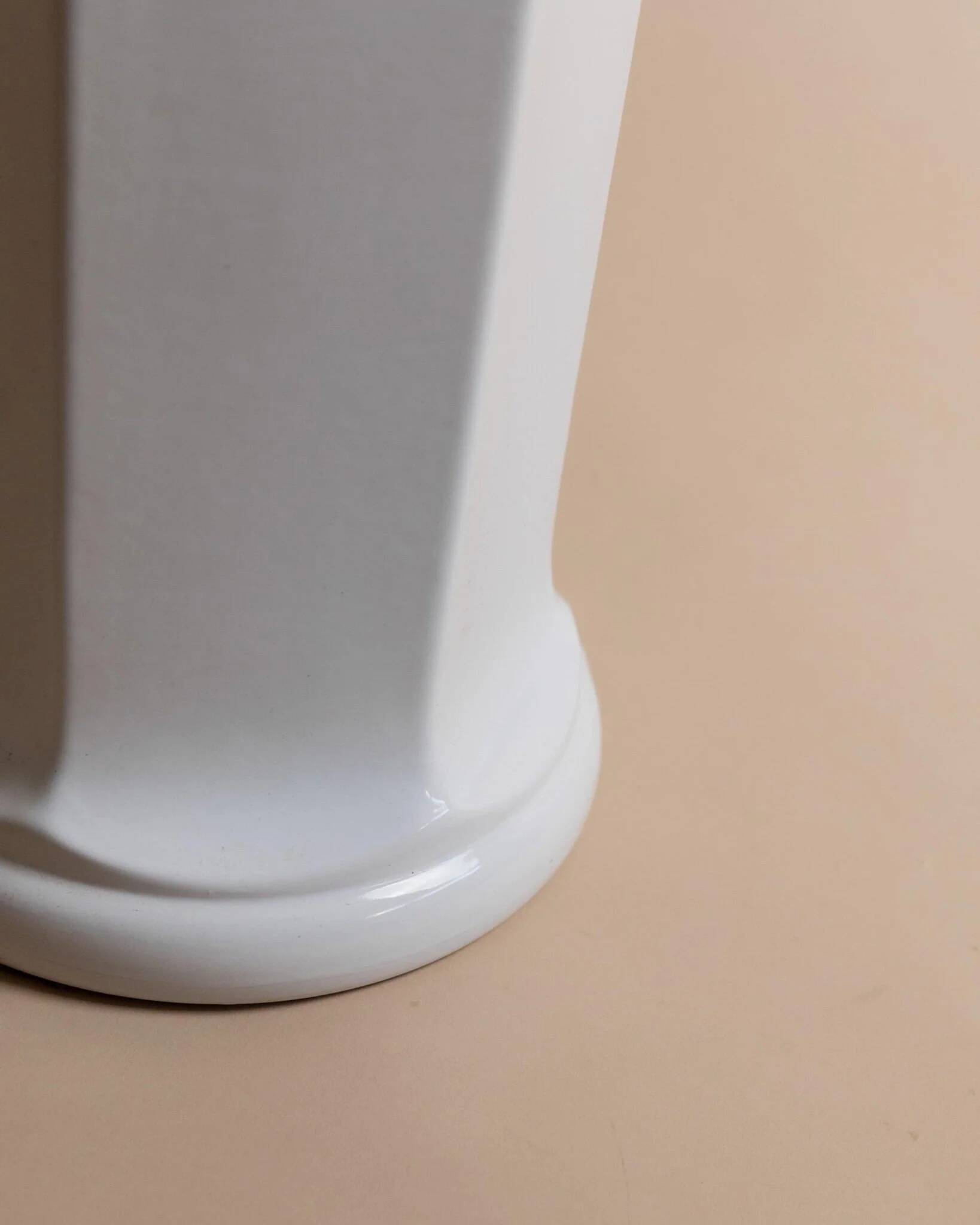 White glazed ceramic column pedestal table - 1970s Italian vintage display stand