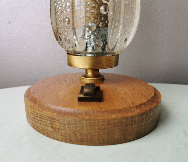 Wooden lamps with gilded glass hood, 70s