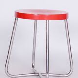 Tabouret en hêtre Bauhaus restauré, acier chromé, Tchéquie, années 1930