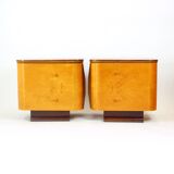 Pair Of Art Deco Bedside Tables, Walnut Veneer, Czechoslovakia, 1940s
