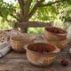 4 vintage handmade flamed stoneware ear bowls